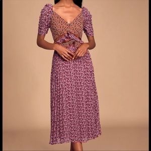 En Saison Ruffle midi floral cap sleeve Dress